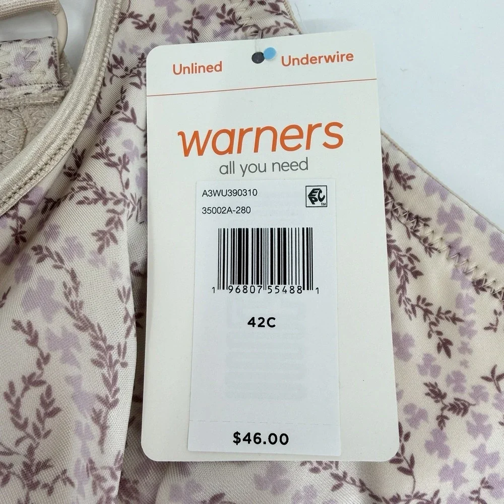 New Warner's Cream Floral‎ 35002A-280 Comfort Underwire Bra 42C